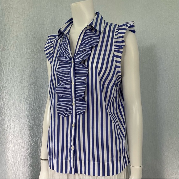 J Crew Ruffle Button Up Mixy Stripe Blouse Top - Picture 3 of 12